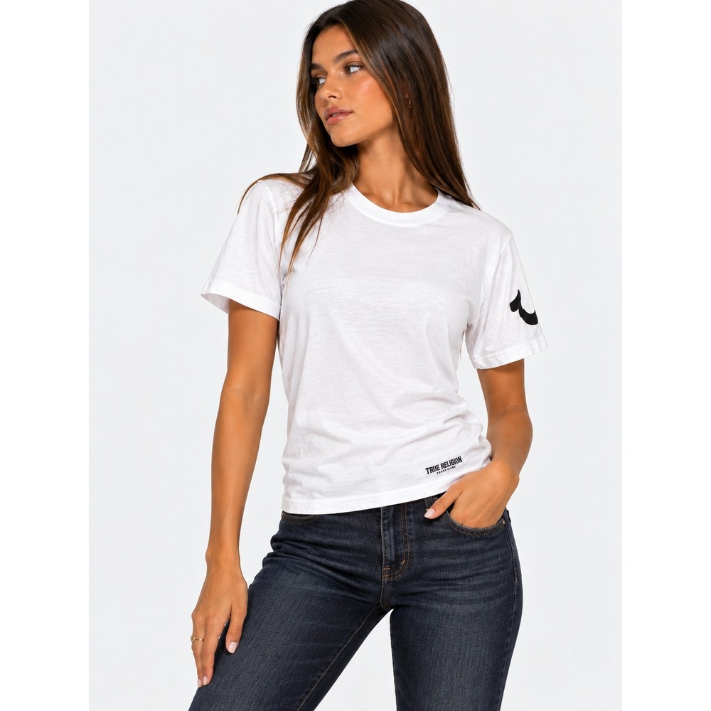 True Religion White Graphic 100% Cotton T-Shirt Horseshoe Logo Sleeve S